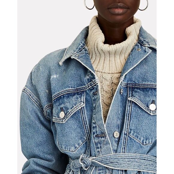 Anthropologie x Citizens of Humanity Dolly Belted Distressed Denim Jacket XL - Picture 14 of 16